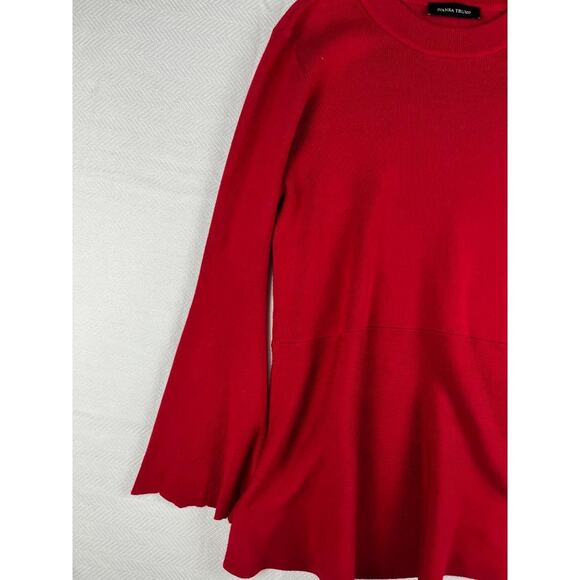 Ivanka Trump Women's Red Knit Sweater Bell Sleeves Crew Neck - Picture 7 of 8